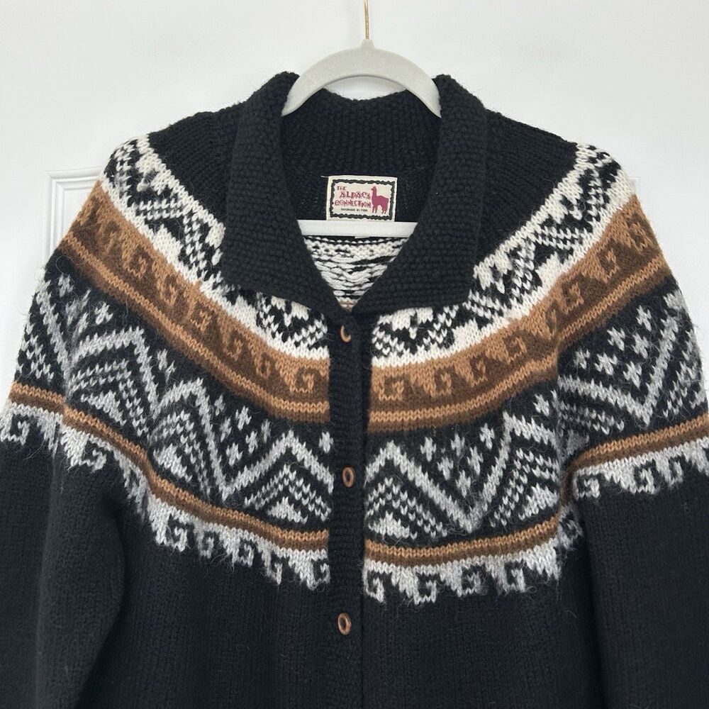 The Alpaca Connection Womens Alpaca Wool Andean Fair Isle Sweaters Cardigan Sz M